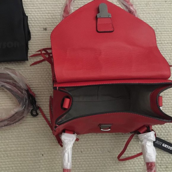 Joy Gryson Belted Strap Whipstitch Red Nyla Satchel Bag - Picture 7 of 7